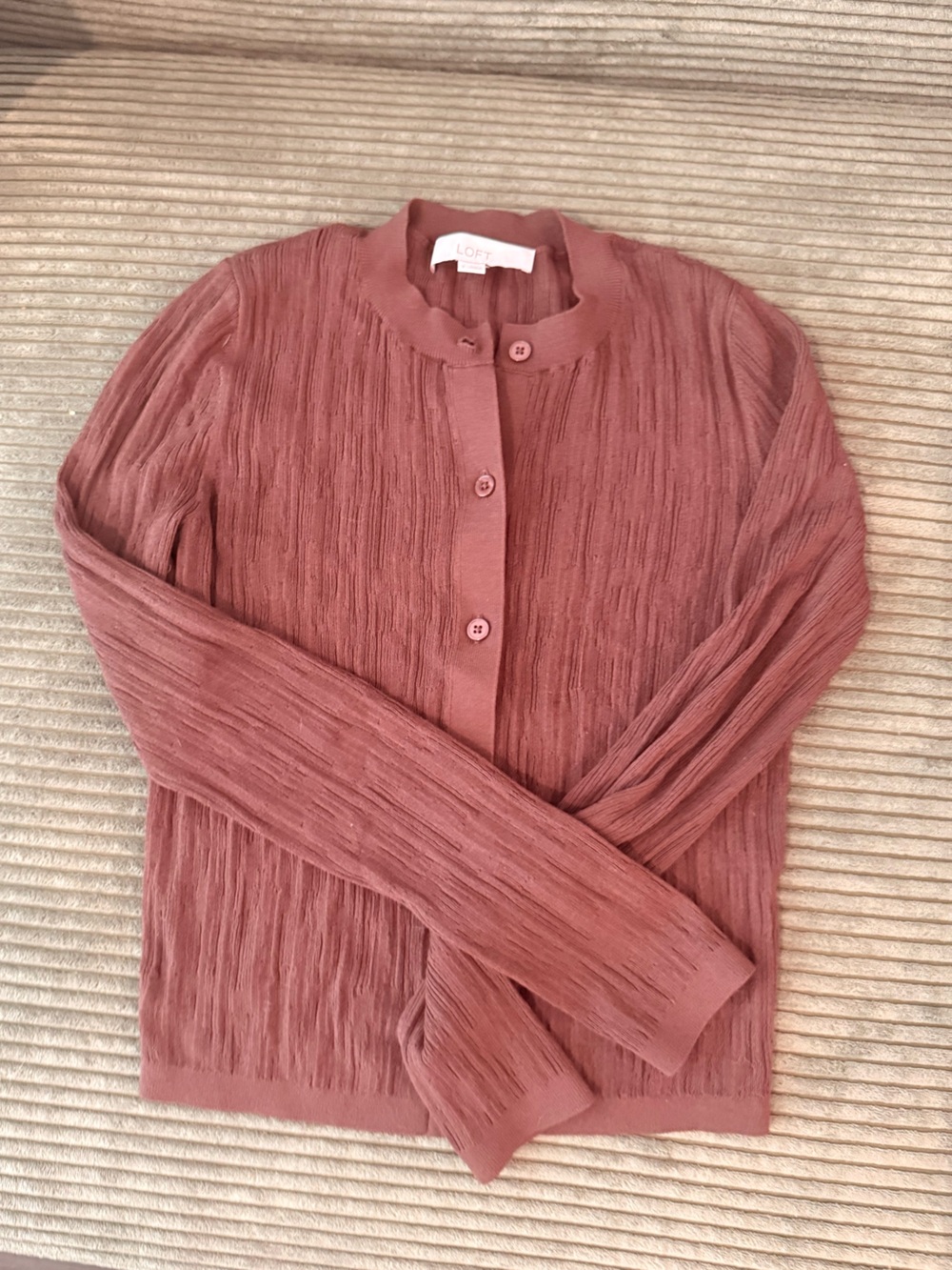 LOFT brown Button-Front Lightweight Textured Top
